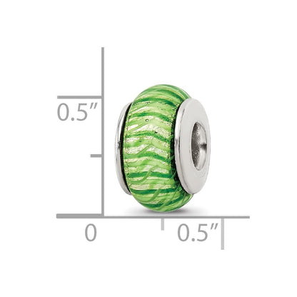Sterling Silver Reflections Green Hand-blown Glass Bead