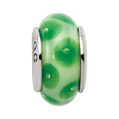 Sterling Silver Reflections Green Hand-blown Glass Bead