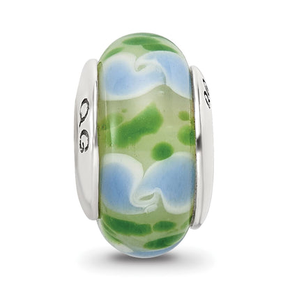 Sterling Silver Reflections Green/Blue Hand-blown Glass Bead
