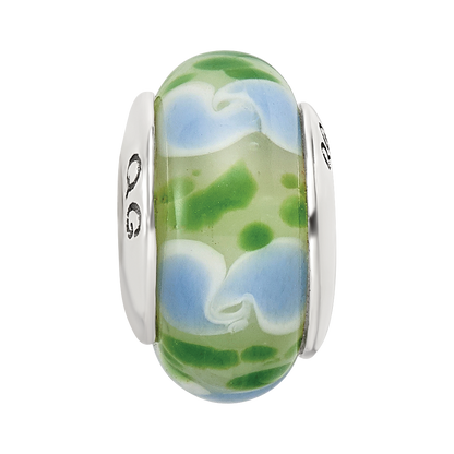 Sterling Silver Reflections Green/Blue Hand-blown Glass Bead