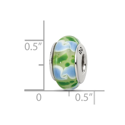 Sterling Silver Reflections Green/Blue Hand-blown Glass Bead