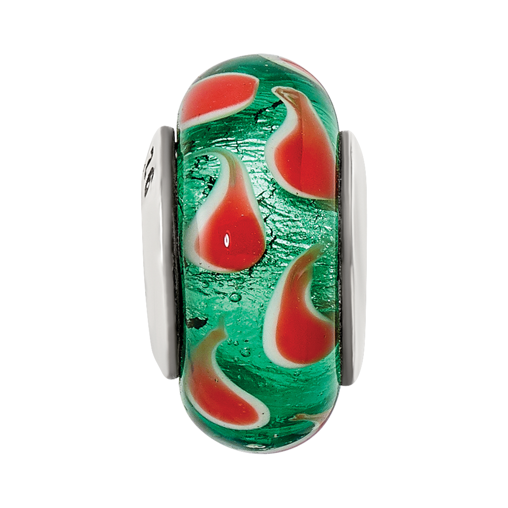 Sterling Silver Reflections Green/Red Hand-blown Glass Bead