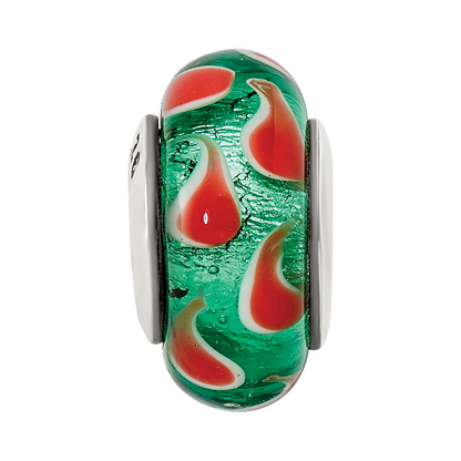 Sterling Silver Reflections Green/Red Hand-blown Glass Bead
