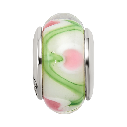 Sterling Silver Reflections White/Pink/Green Hand-blown Glass Bead