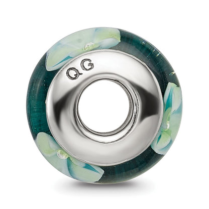 Sterling Silver Reflections Blueish Green Floral Hand-blown Glass Bead
