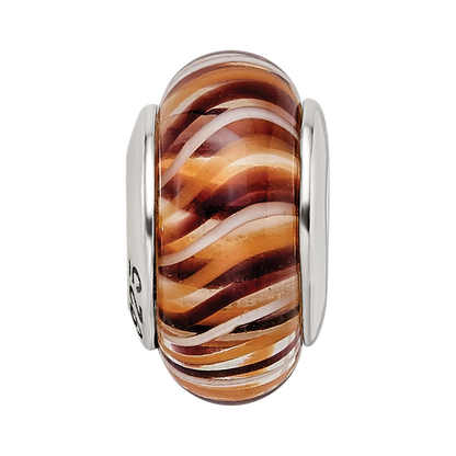 Sterling Silver Reflections Brown Hand-blown Glass Bead