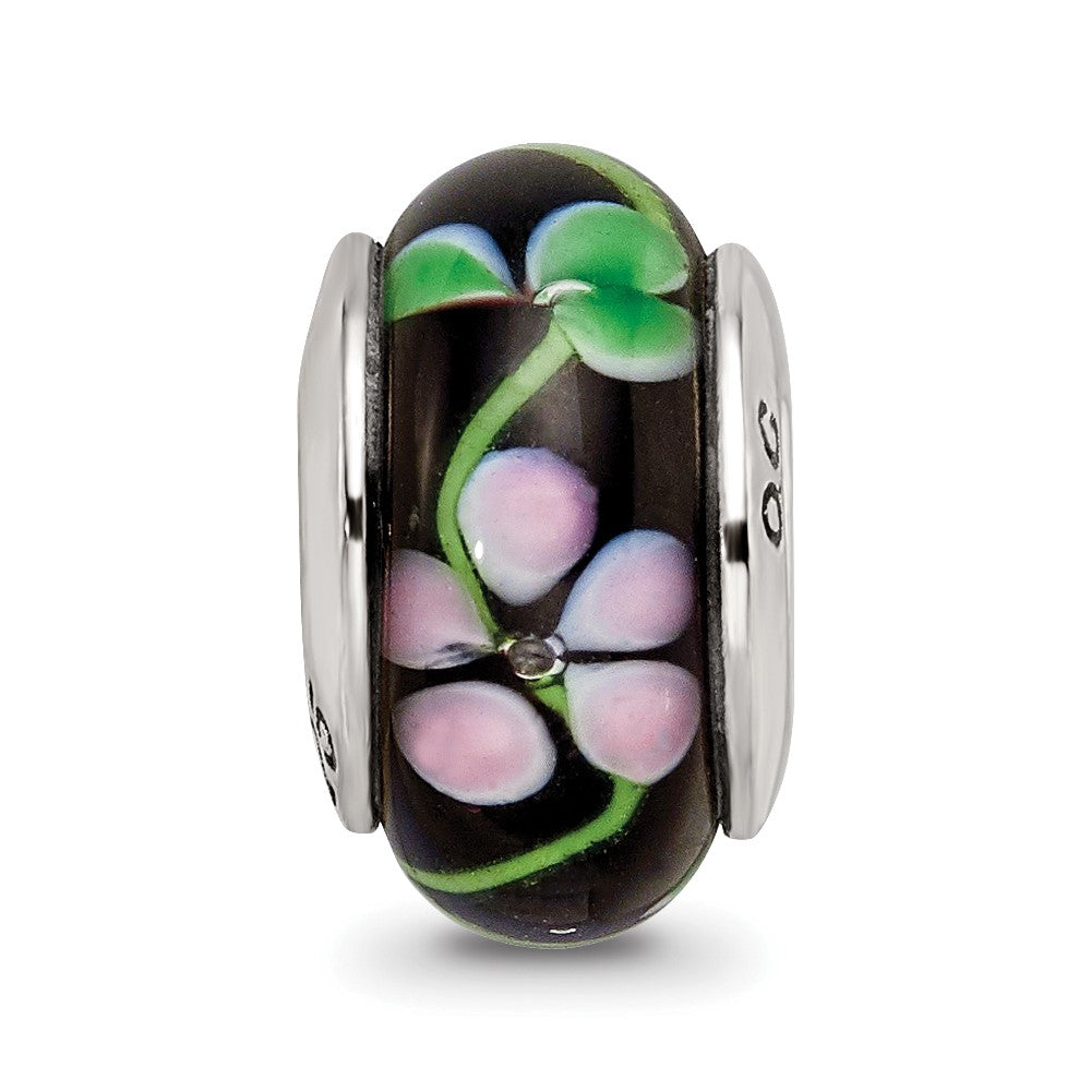 Sterling Silver Reflections Black/Red Hand-blown Glass Bead