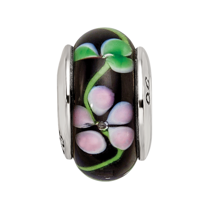 Sterling Silver Reflections Black/Red Hand-blown Glass Bead