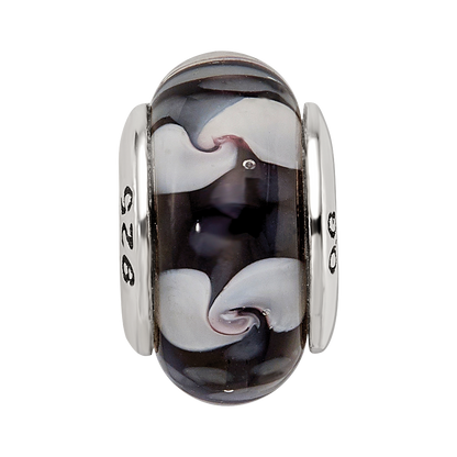 Sterling Silver Reflections Black/White Hand-blown Glass Bead