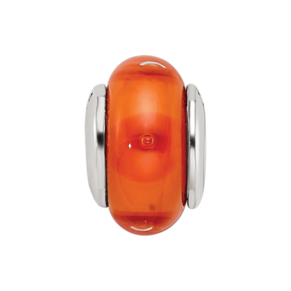 Kids Collection Sterling Silver Hand-blown Orange Glass Reflections Bead