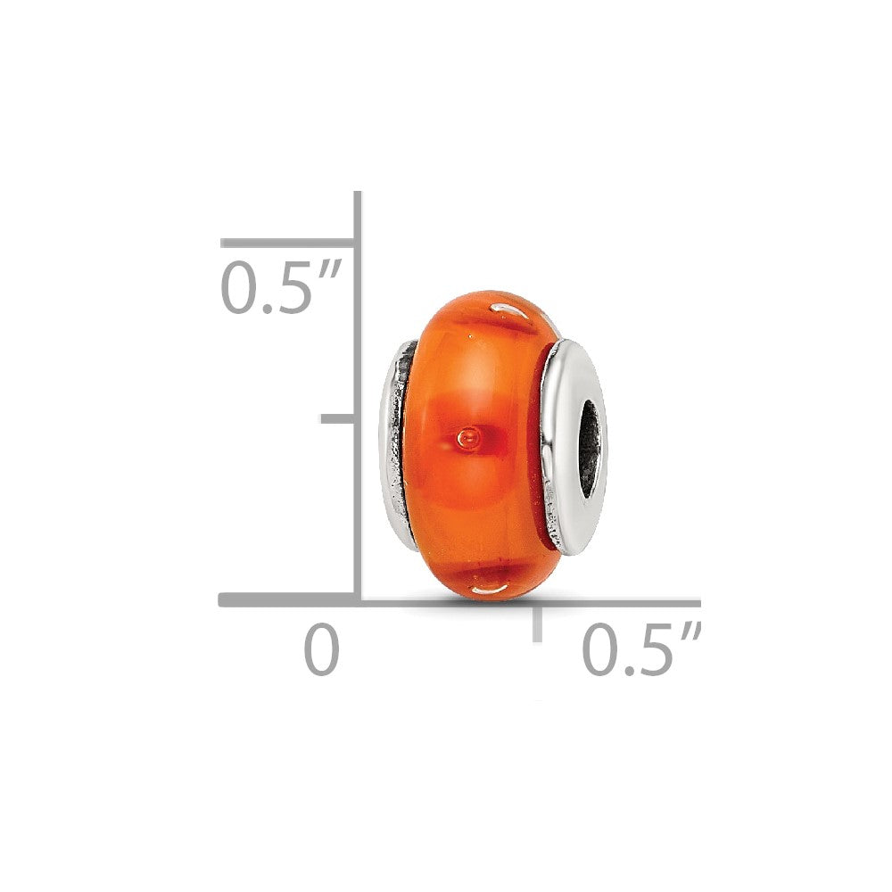 Kids Collection Sterling Silver Hand-blown Orange Glass Reflections Bead