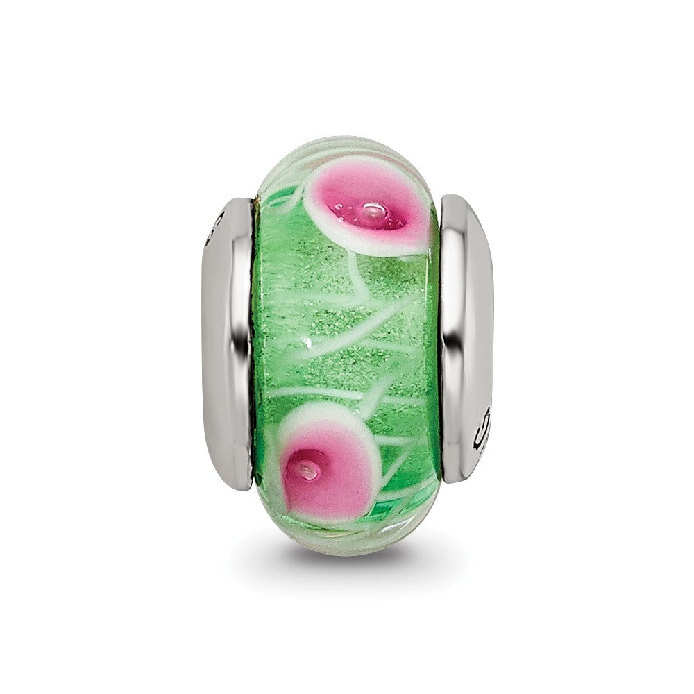 Sterling Silver Reflections Kids Green Hand-blown Glass Bead