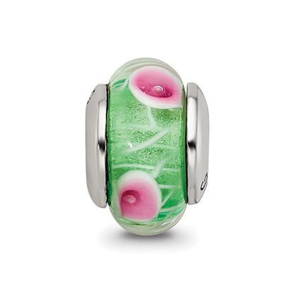 Sterling Silver Reflections Kids Green Hand-blown Glass Bead