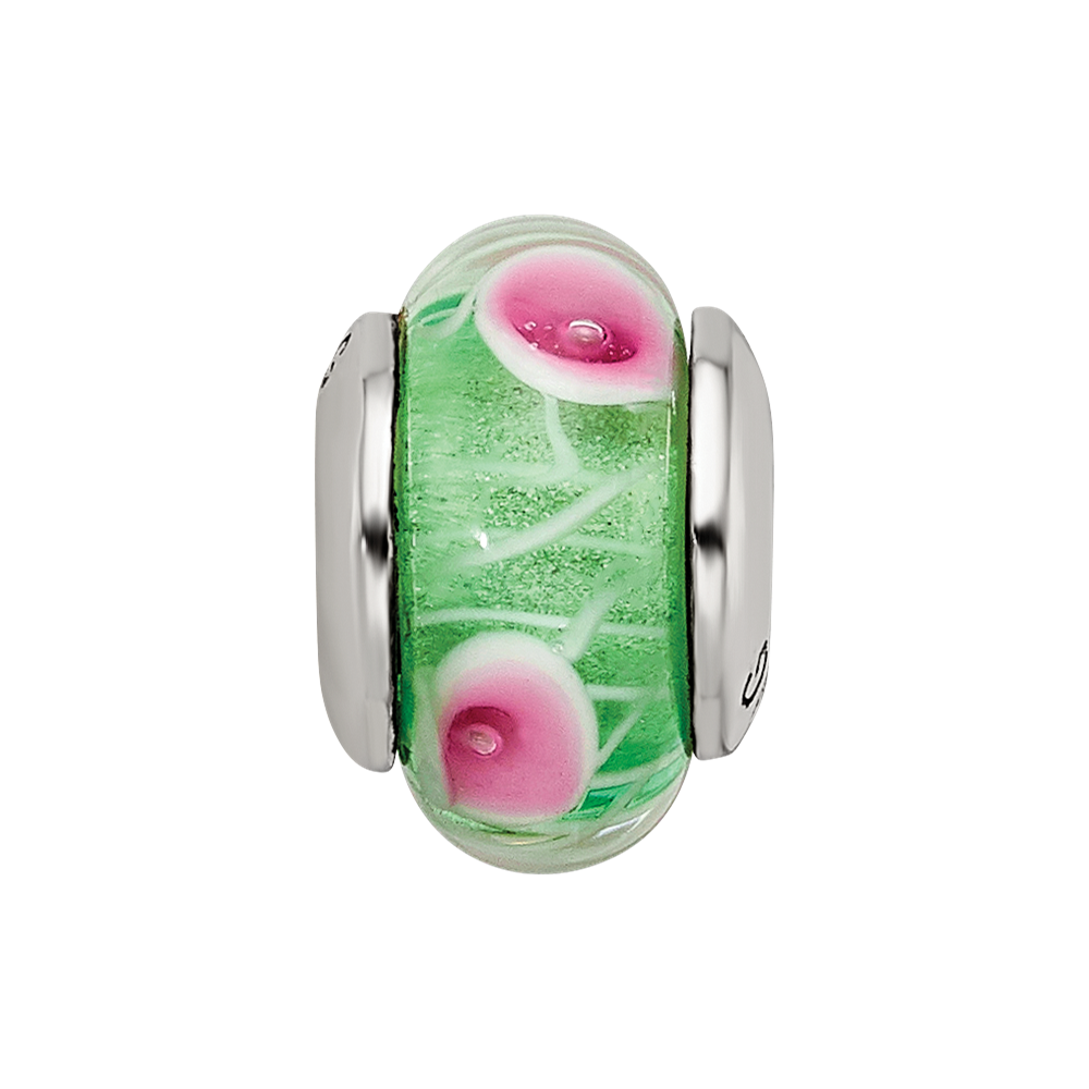 Sterling Silver Reflections Kids Green Hand-blown Glass Bead
