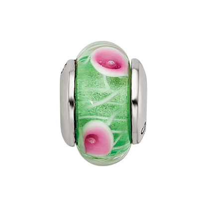 Sterling Silver Reflections Kids Green Hand-blown Glass Bead