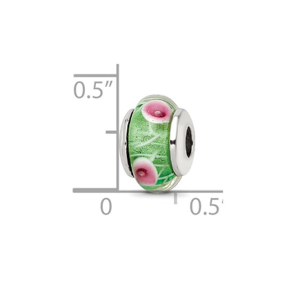 Sterling Silver Reflections Kids Green Hand-blown Glass Bead