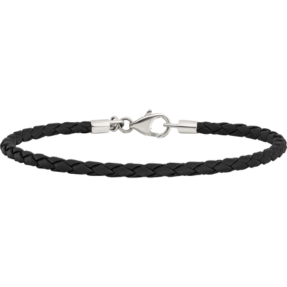 Sterling Silver Reflections Black Leather Bead Bracelet