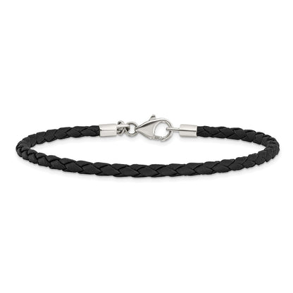 Sterling Silver Reflections Black Leather Bead Bracelet