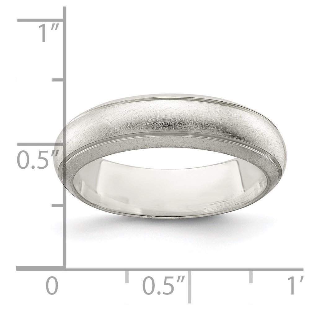 Sterling Silver 5mm Satin Half Round with Edge Lines Size 7 Band
