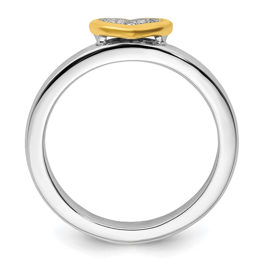 Sterling Silver Stackable Expressions Gold-plated Heart w/Diamond Ring
