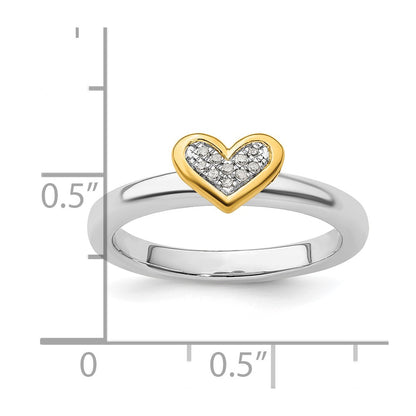 Sterling Silver Stackable Expressions Gold-plated Heart w/Diamond Ring