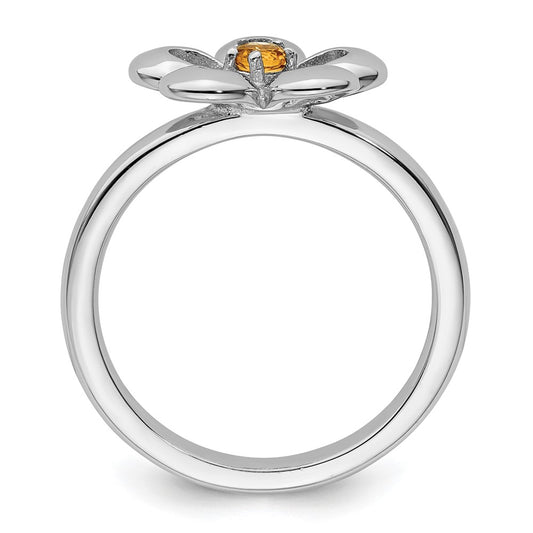 Sterling Silver Stackable Expressions Polished Citrine Flower Ring
