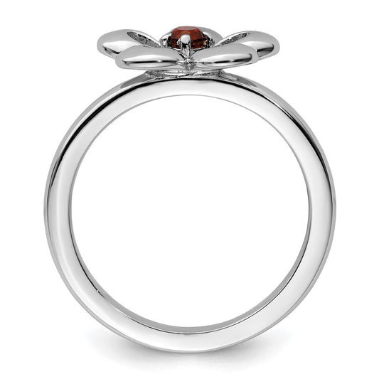 Sterling Silver Stackable Expressions Polished Garnet Flower Ring