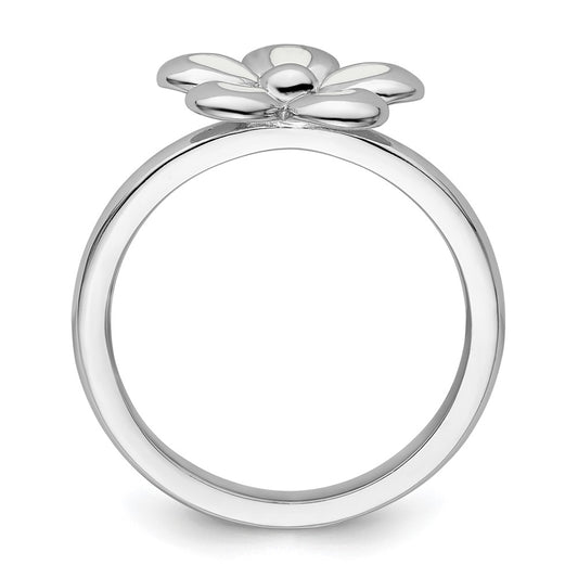 Sterling Silver Stackable Expressions Polished White Enameled Flower Ring
