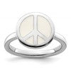 SS Stackable Expressions Polished White Enameled Peace Sign Ring