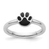 Sterling Silver Stackable Expressions Black Enamel Pawprint Ring