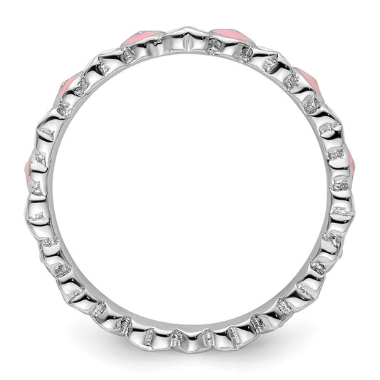 Sterling Silver Stackable Expressions Pink & White Enamel Heart Ring