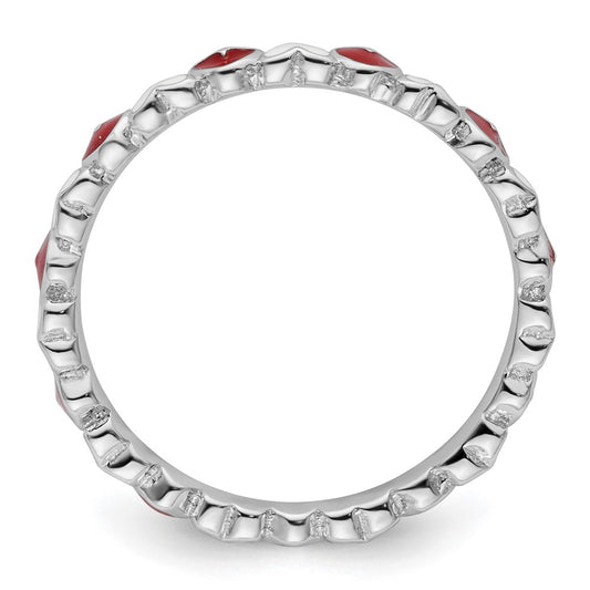 Sterling Silver Stackable Expressions Red & White Enamel Heart Ring