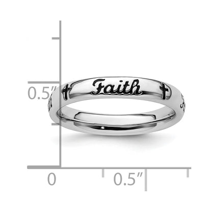 Sterling Silver Stackable Expressions Black Enamel Faith Ring