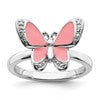 Sterling Silver Stackable Expressions Pink Enamel Butterfly Ring