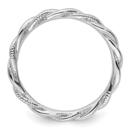 Sterling Silver Stackable Expressions Rhodium-plated Polished and Textured Twist Ring