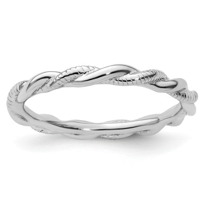 Sterling Silver Stackable Expressions Rhodium-plated Polished and Textured Twist Ring