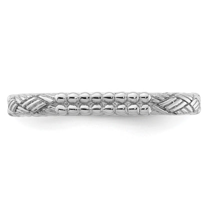 Sterling Silver Stackable Expressions Rhodium-plated Patterned Ring