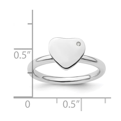 Sterling Silver Stackable Expressions Rhodium-plated Heart Diamond Ring
