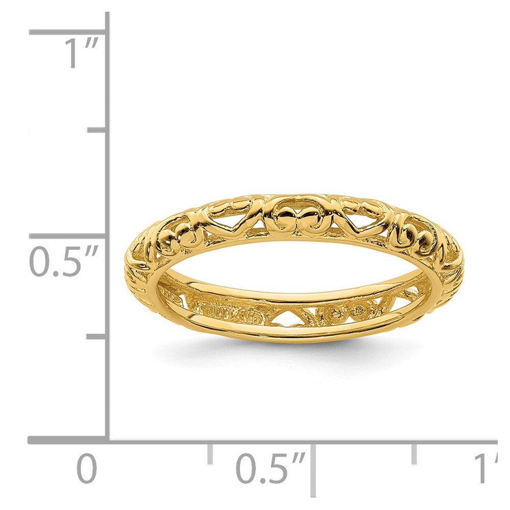 Sterling Silver Stackable Expressions Gold-plated Carved Ring