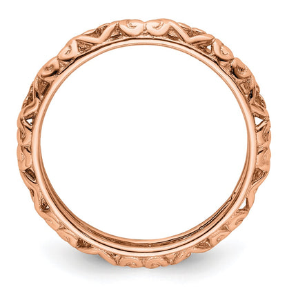 Sterling Silver Stackable Expressions Pink-plated Carved Ring