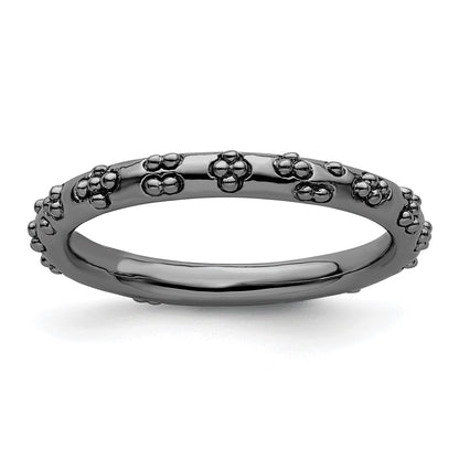 Sterling Silver Stackable Expressions Black-plated Textured Ring