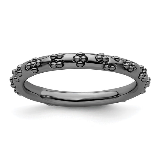 Sterling Silver Stackable Expressions Black-plated Textured Ring