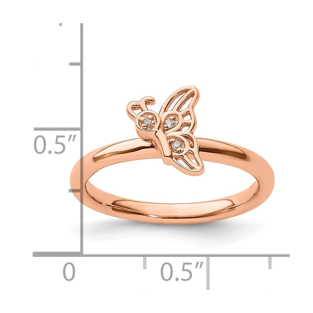 Sterling Silver Stackable Expressions Pink-plated Butterfly w/Diamond Ring