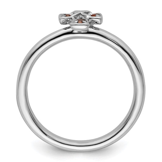 Sterling Silver Stackable Expressions Rhodium Garnet Cross Ring