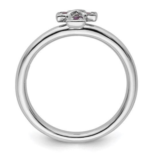 Sterling Silver Stackable Expressions Rhodium Amethyst Cross Ring