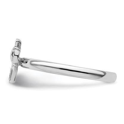 Sterling Silver Stackable Expressions Rhodium White Topaz Cross Ring