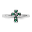 Sterling Silver Stackable Expressions Rhodium Created Emerald Cross Ring