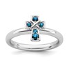 Sterling Silver Stackable Expressions Rhodium Blue Topaz Cross Ring