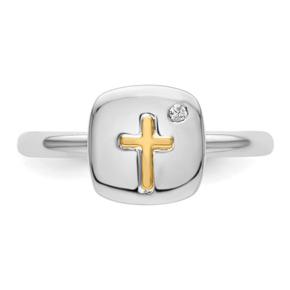 Sterling Silver & 14k Cross Stackable Expressions Diamond Ring
