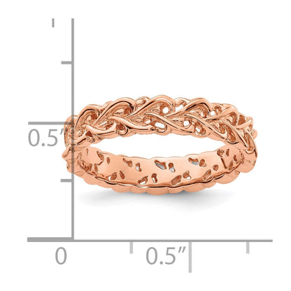 Sterling Silver Stackable Expressions Pink-plated Carved Ring